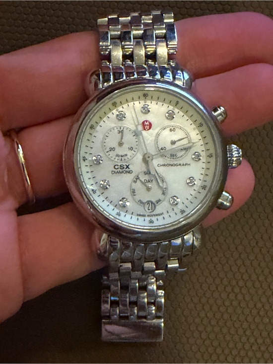 Michele CSX Diamond Silver-Tone Chronograph Watch